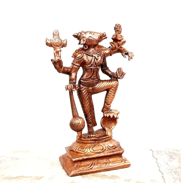 Brownish-Orange_Copper_Idols_India,_5.1_Inches,_Handmade_Rarest_First_Time_To_Market_Boovaraga,_415G,_Patina_Antique_Finish,_Pack_Of_1_Piece