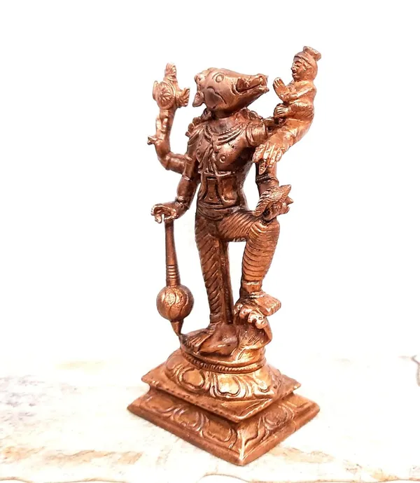 Brownish-Orange_Copper_Idols_India,_5.1_Inches,_Handmade_Rarest_First_Time_To_Market_Boovaraga,_415G,_Patina_Antique_Finish,_Pack_Of_1_Piece