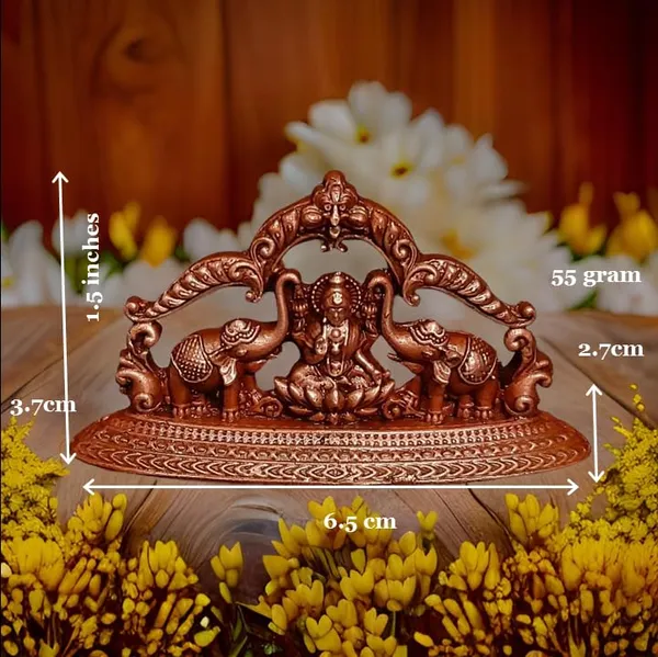 Brownish-Orange_Copper_Idols_India,_1.3_Inches,_Handmade_Mahalakshmi_Idols_With_Paired_Elephants,_55G,_Patina_Antique_Finish,_Pack_Of_1_Piece