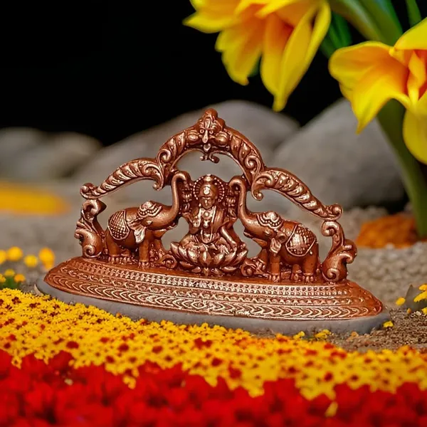 Brownish-Orange_Copper_Idols_India,_1.3_Inches,_Handmade_Mahalakshmi_Idols_With_Paired_Elephants,_55G,_Patina_Antique_Finish,_Pack_Of_1_Piece