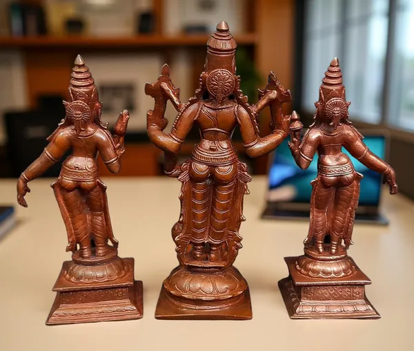 Brownish-Orange_Copper_Idols_Of_God_Srinivasa_Perumal_With_Sridevi_And_Bhudevi,_6_Inches,_1.4_Kg,_Patina_Antique_Finish,_Pack_Of_3_Piece