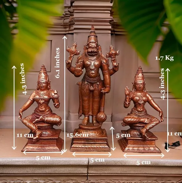 Brown_Handmade_Copper_Narasimhar_Sridevi,_Bhudevi_Combo_Set,_6.1_Inch,_1.7_Kg,_Pack_Of_Piece