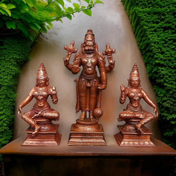 Brown_Handmade_Copper_Narasimhar_Sridevi,_Bhudevi_Combo_Set,_6.1_Inch,_1.7_Kg,_Pack_Of_Piece