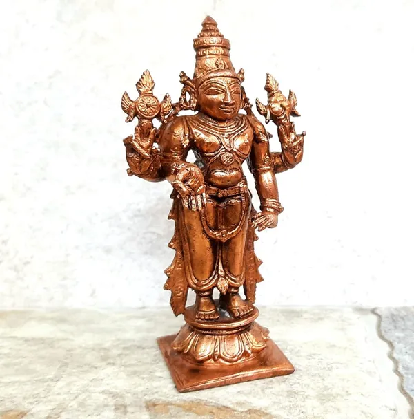 Brownish-Orange_Copper_Idols_India,_3.9_Inches,_Handmade_Lord_Venkateswara,_231Grams,_Patina_Antique_Finish,_Pack_Of_1_Piece
