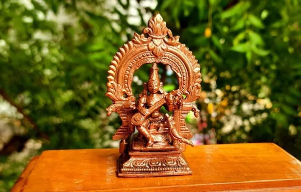 Brownish-Orange_Copper_Idolsby,_3.3_Inches_Handmade_Goddess_Saraswathi_With_Prabhavalli,_146G,_Patina_Antique_Finish,_Pack_Of_2_Piece