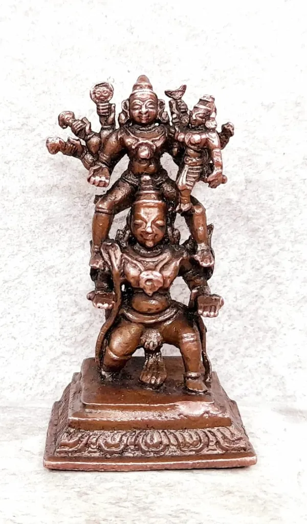 Brownish-Orange_Copper_Idols_India,_2.3_Inches,_Handmade_Garuda_Vahanam_With_Perumal_And_Lakshmi,_100G,_Patina_Antique_Finish,_Pack_Of_1_Piece