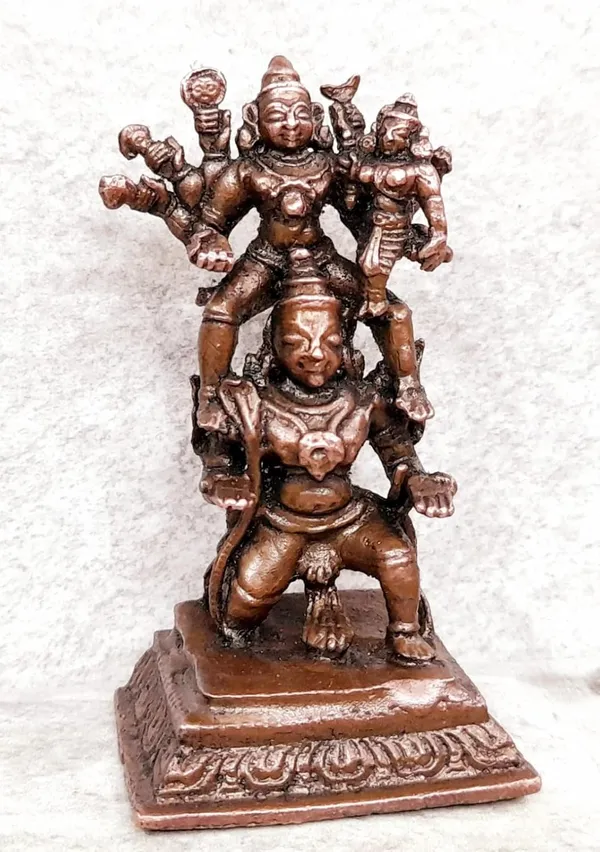 Brownish-Orange_Copper_Idols_India,_2.3_Inches,_Handmade_Garuda_Vahanam_With_Perumal_And_Lakshmi,_100G,_Patina_Antique_Finish,_Pack_Of_1_Piece