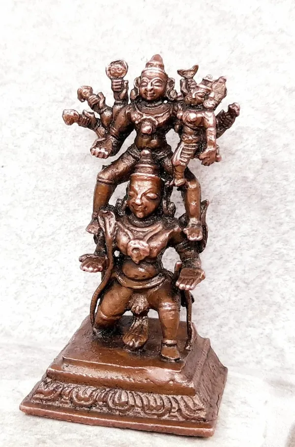 Brownish-Orange_Copper_Idols_India,_2.3_Inches,_Handmade_Garuda_Vahanam_With_Perumal_And_Lakshmi,_100G,_Patina_Antique_Finish,_Pack_Of_1_Piece