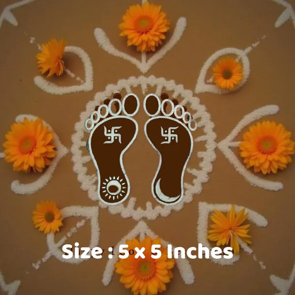 Searchers_Paradise_Lakshmi_Padam_Kolam_with_Swastik_Rangoli_Stencil,Pack_of_1_Piece_5_*_5_inches