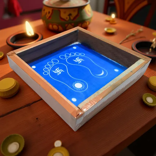 Searchers_Paradise_Lakshmi_Padam_Kolam_with_Swastik_Rangoli_Stencil,Pack_of_1_Piece_5_*_5_inches