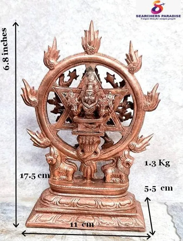 Brownish_Orange_Copper_Idol_Of_God_Chakrathualwar,_6.8_Inches,_1.3_Kg,_Patina_Antique_Finish,_Pack_Of_1_Piece,_For_Home_Pooja.