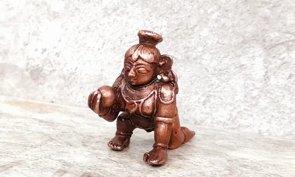 Brownish-Orange_Copper_Idols_Of_God_Bal_Krishna_With_Laddu_By_Searchers_Paradise,_1.6_Inches,_55G,_Patina_Antique_Finish,_Pack_Of_1_Piece