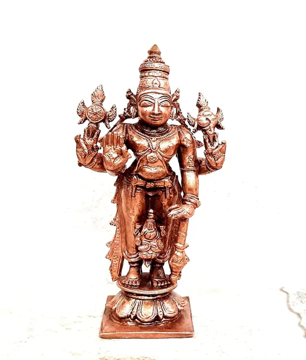 Brownish-Orange_Copper_Idols_Of_God_Srinivasa_Perumal_With_Lakshmi,_10Cm,_250_G,_Patina_Antique_Finish,_Pack_Of_1_Piece
