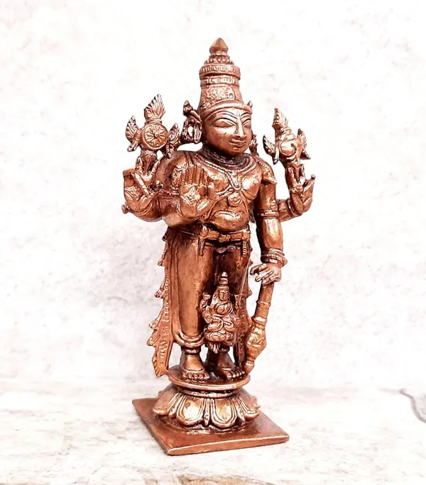 Brownish-Orange_Copper_Idols_Of_God_Srinivasa_Perumal_With_Lakshmi,_10Cm,_250_G,_Patina_Antique_Finish,_Pack_Of_1_Piece