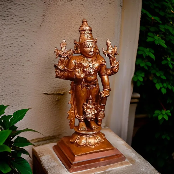Brownish-Orange_Copper_Idols_Of_God_Srinivasa_Perumal_With_Lakshmi,_10Cm,_250_G,_Patina_Antique_Finish,_Pack_Of_1_Piece