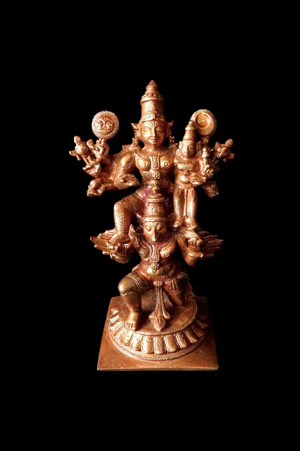 Brown_Copper_Idols_Of_God_Garuda_Vahanam_With_Perumal,_12.5_Cm,_510G,_Handmade_Pack_Of_1_Piece