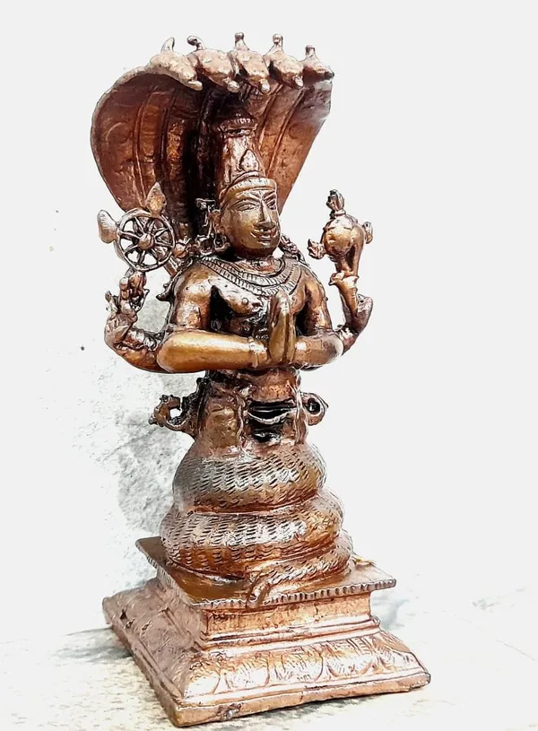 Brown_Copper_Idols_Of_God_Maha_Vishnu_Standing_In_Adisesha,_4.4_Inches,_410G,_Handmade,_Pack_Of_1Piece