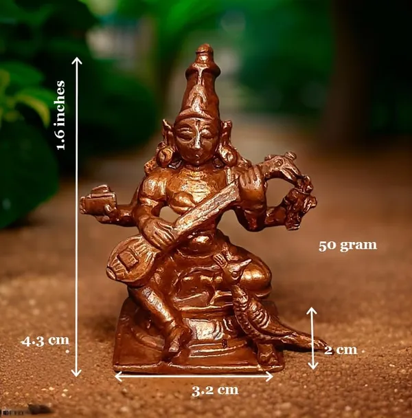 Brownish-Orange_Copper_Handmade_Goddess_Saraswathi,_1.6_Inches,_50G,_Pack_Of_1_Piece