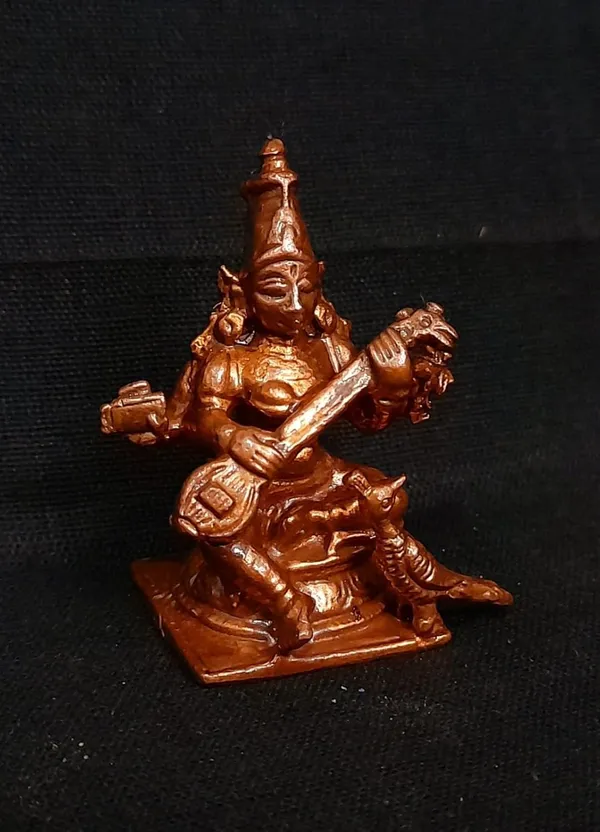 Brownish-Orange_Copper_Handmade_Goddess_Saraswathi,_1.6_Inches,_50G,_Pack_Of_1_Piece