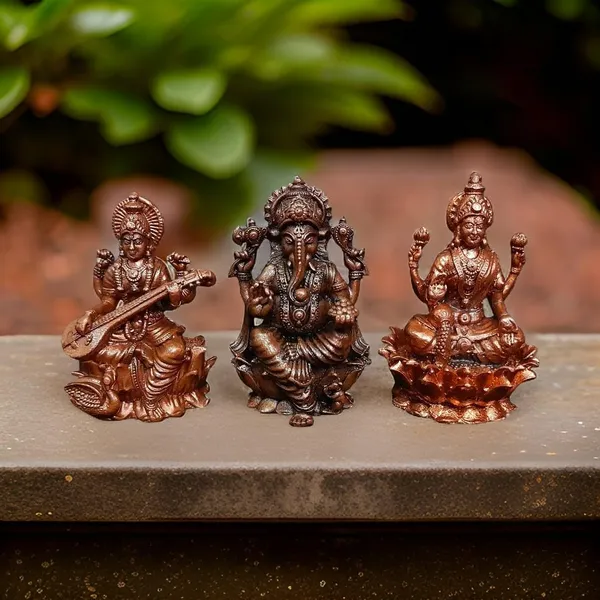 Brown_Copper_Idols_Of_Ganesh,_Lakshmi_And_Saraswathi_Combo,_2.8_Inch_615_Gram,_Pack_Of_3_Piece