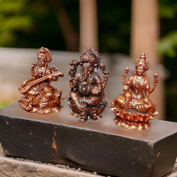 Brown_Copper_Idols_Of_Ganesh,_Lakshmi_And_Saraswathi_Combo,_2.8_Inch_615_Gram,_Pack_Of_3_Piece