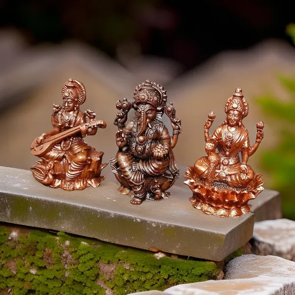 Brown_Copper_Idols_Of_Ganesh,_Lakshmi_And_Saraswathi_Combo,_2.8_Inch_615_Gram,_Pack_Of_3_Piece
