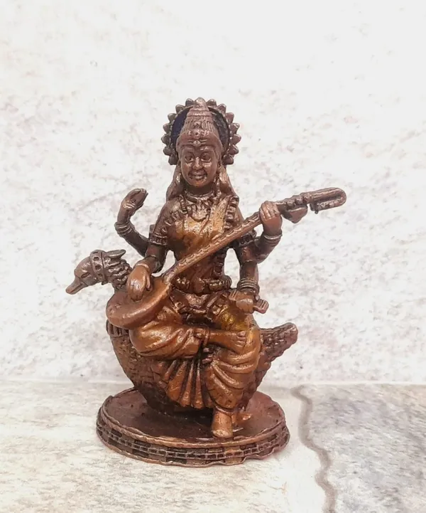 Brownish-Orange_Copper_Idols_India,_2_Inches,_Handmade_Goddess_Saraswathi_Idol_87_Gram,_Patina_Antique_Finish,_Pack_Of_1_Piece