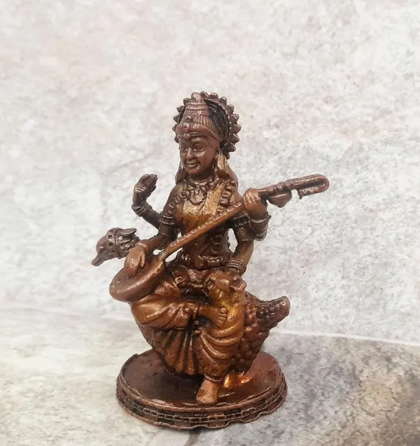 Brownish-Orange_Copper_Idols_India,_2_Inches,_Handmade_Goddess_Saraswathi_Idol_87_Gram,_Patina_Antique_Finish,_Pack_Of_1_Piece