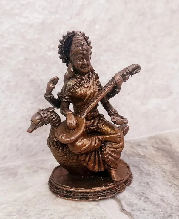 Brownish-Orange_Copper_Idols_India,_2_Inches,_Handmade_Goddess_Saraswathi_Idol_87_Gram,_Patina_Antique_Finish,_Pack_Of_1_Piece