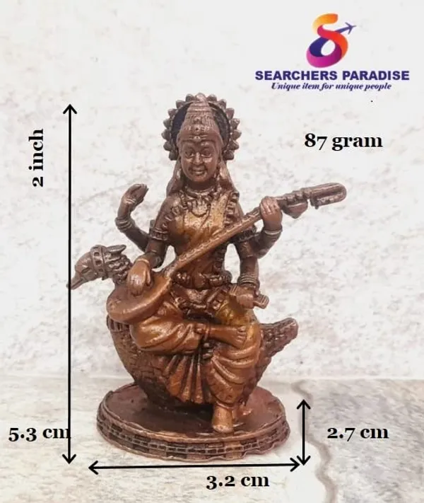 Brownish-Orange_Copper_Idols_India,_2_Inches,_Handmade_Goddess_Saraswathi_Idol_87_Gram,_Patina_Antique_Finish,_Pack_Of_1_Piece