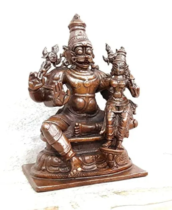 Brownish-Orange_Copper_Idols_Of_God_Lakshmi_Narasimhar_By_Searchers_Paradise,_3.8_Inches,_560G,_Patina_Antique_Finish,_Pack_Of_1_Piece