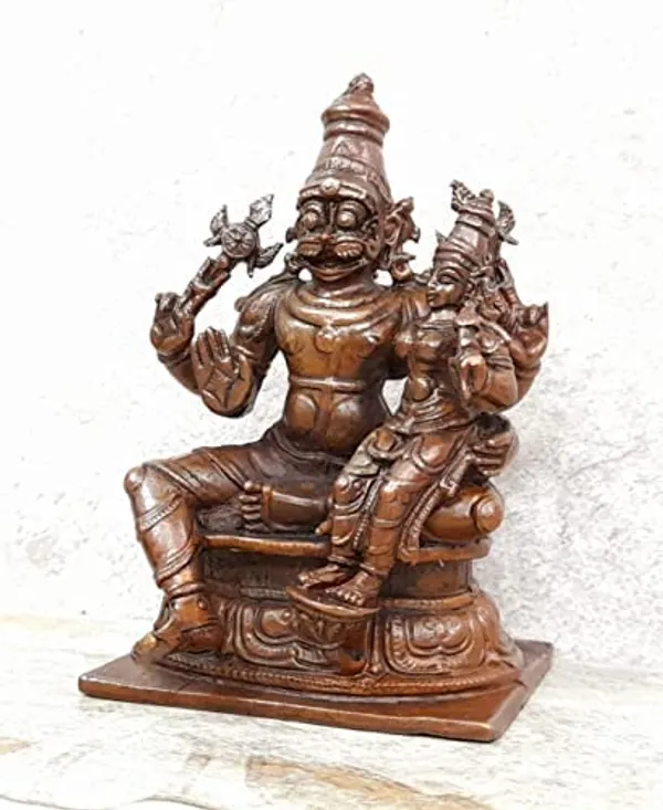 Brownish-Orange_Copper_Idols_Of_God_Lakshmi_Narasimhar_By_Searchers_Paradise,_3.8_Inches,_560G,_Patina_Antique_Finish,_Pack_Of_1_Piece