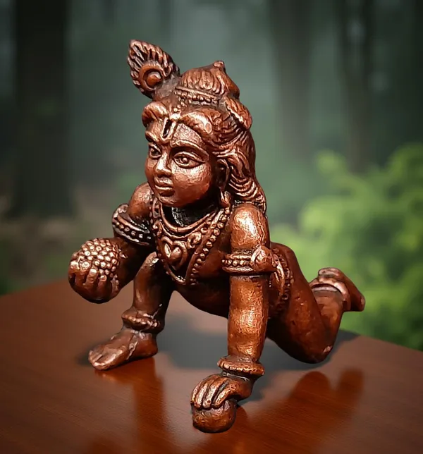 Brownish-Orange_Copper_Idols_India,_1.3_Inches,_Handmade_Little_Krishna_With_Laddu,_49G,_Patina_Antique_Finish,_Pack_Of_1_Piece
