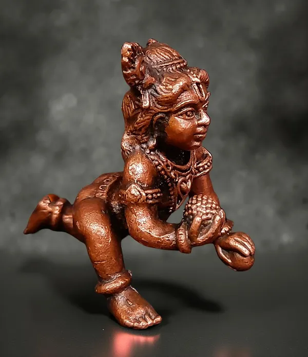 Brownish-Orange_Copper_Idols_India,_1.3_Inches,_Handmade_Little_Krishna_With_Laddu,_49G,_Patina_Antique_Finish,_Pack_Of_1_Piece