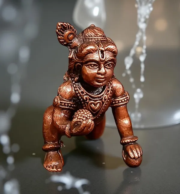 Brownish-Orange_Copper_Idols_India,_1.3_Inches,_Handmade_Little_Krishna_With_Laddu,_49G,_Patina_Antique_Finish,_Pack_Of_1_Piece