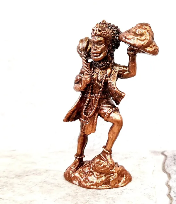 Brownish-Orange_Copper_Idols_India,_2.7_Inches,_Handmade_Hanuman_With_Sanjeev_Mountain,_100G,_Patina_Antique_Finish,_Pack_Of_1_Piece
