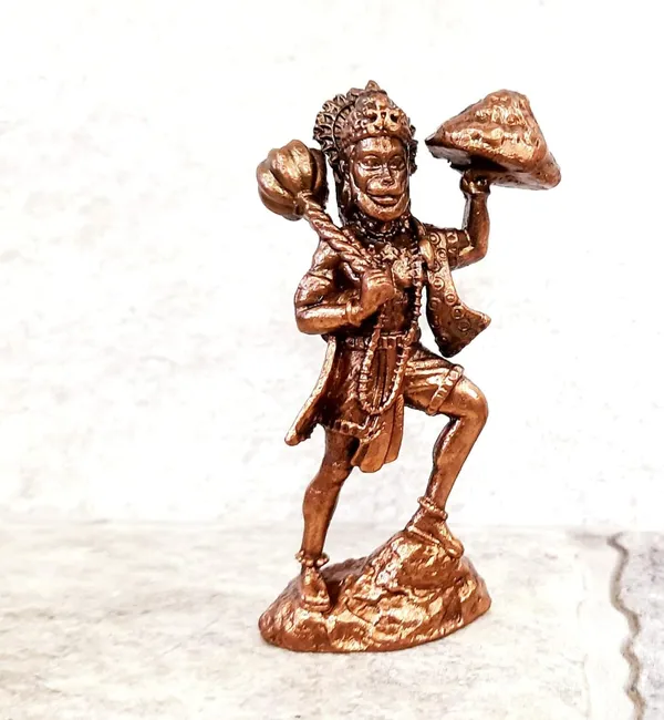 Brownish-Orange_Copper_Idols_India,_2.7_Inches,_Handmade_Hanuman_With_Sanjeev_Mountain,_100G,_Patina_Antique_Finish,_Pack_Of_1_Piece