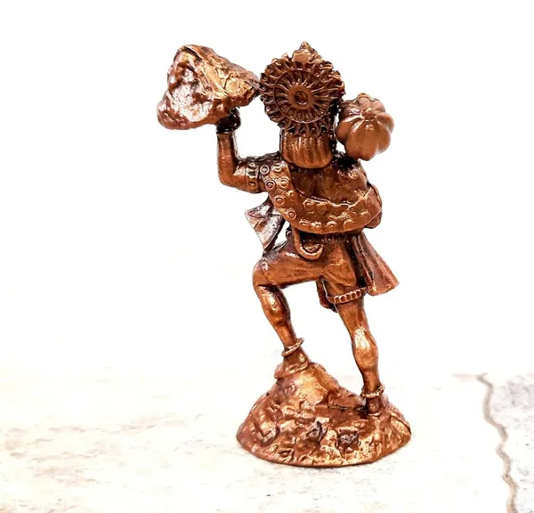 Brownish-Orange_Copper_Idols_India,_2.7_Inches,_Handmade_Hanuman_With_Sanjeev_Mountain,_100G,_Patina_Antique_Finish,_Pack_Of_1_Piece
