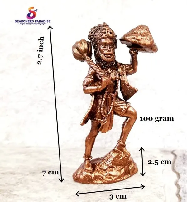 Brownish-Orange_Copper_Idols_India,_2.7_Inches,_Handmade_Hanuman_With_Sanjeev_Mountain,_100G,_Patina_Antique_Finish,_Pack_Of_1_Piece
