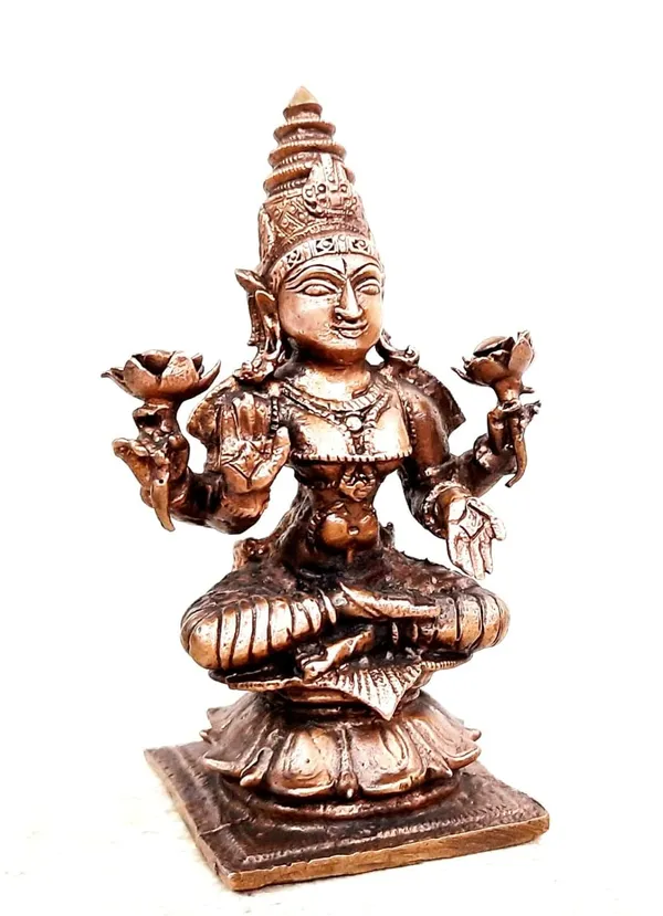 Brownish-Orange_Copper_Idols_India,_3.6Inches,_Handmade_Mahalakshmi_Idol_With,_300Grams,_Patina_Antique_Finish,_Pack_Of_1_Piece
