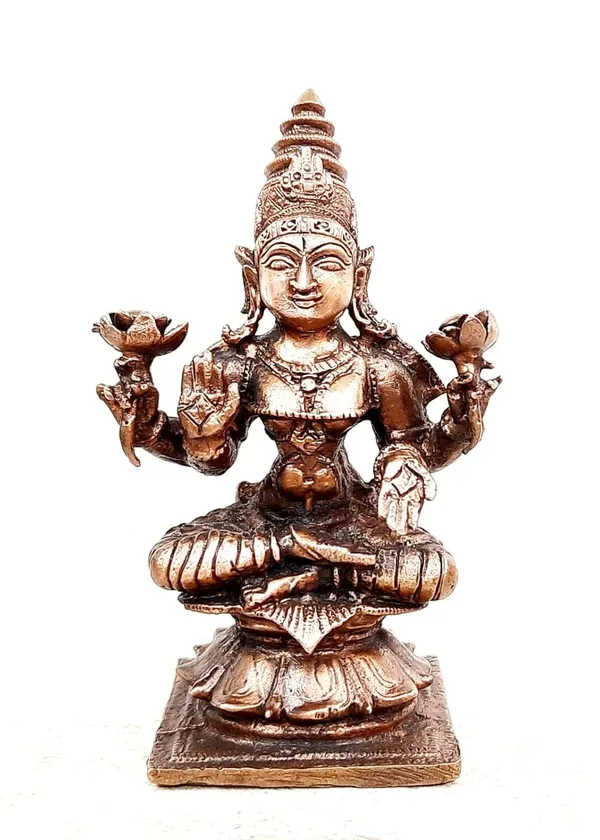 Brownish-Orange_Copper_Idols_India,_3.6Inches,_Handmade_Mahalakshmi_Idol_With,_300Grams,_Patina_Antique_Finish,_Pack_Of_1_Piece