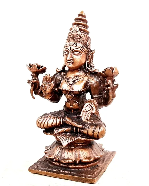 Brownish-Orange_Copper_Idols_India,_3.6Inches,_Handmade_Mahalakshmi_Idol_With,_300Grams,_Patina_Antique_Finish,_Pack_Of_1_Piece