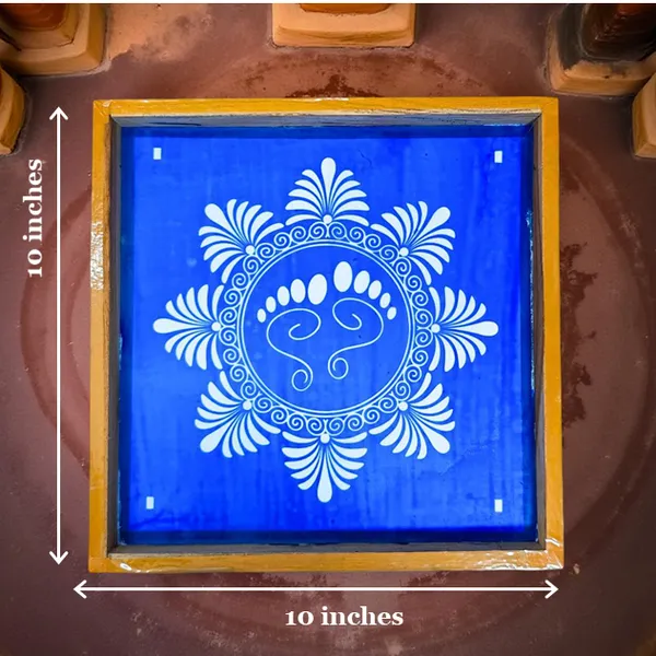Searchers_Paradise_Lakshmi_Padam_with_Flower_Rangoli_Stencil_Wooden_10x10_Inches_Pack_of_1_Piece