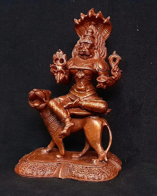 Brownish-Orange_Copper_Idols_Of_God_Prathyangira_Devi_By_Searchers_Paradise,_5.1_Inches,_700G,_Patina_Antique_Finish,_Pack_Of_1_Piece