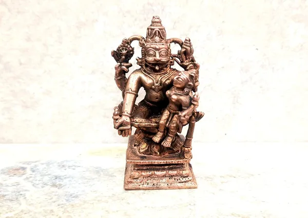 Brownish-Orange_Copper_Idolsby,_7.3Cm,_Handmade_Sri_Yoga_Lakshmi_Narasimha,_183Grams,_Patina_Antique_Finish,_Pack_Of_1_Piece