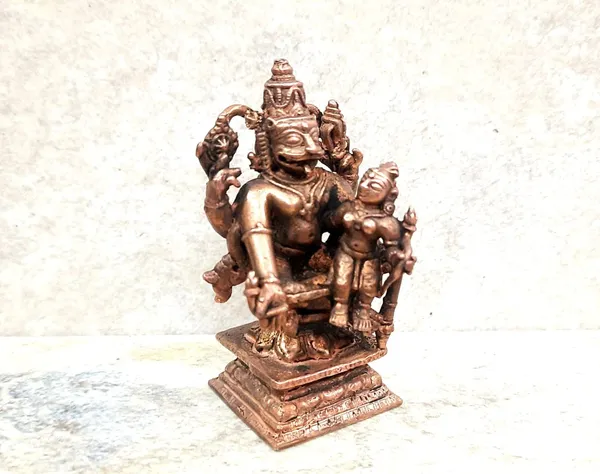 Brownish-Orange_Copper_Idolsby,_7.3Cm,_Handmade_Sri_Yoga_Lakshmi_Narasimha,_183Grams,_Patina_Antique_Finish,_Pack_Of_1_Piece