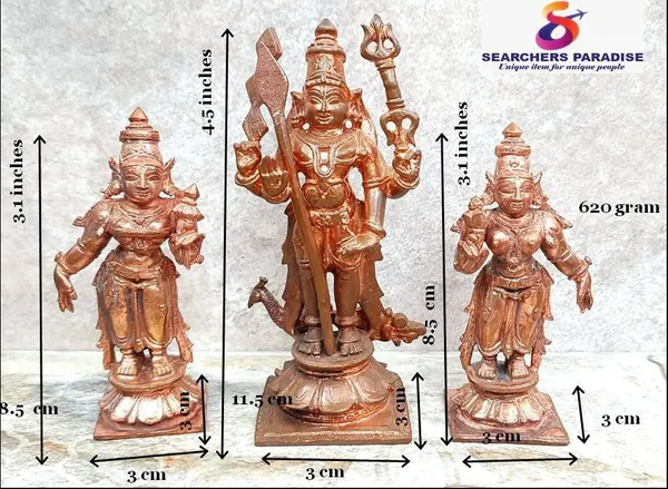 Brownish-Orange_Copper_Idols_Of_God_Murugar_With_Valli_And_Deivanani_By_Searchers_Paradise,_4.5_Inches,_620,_Patina_Antique_Finish,_Pack_Of_3_Piece