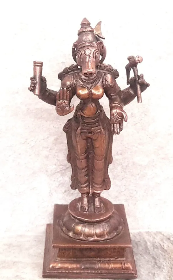 Brownish-Orange_Copper_Idols_Indiaby,_5_Inches,_Handmade_Goddess_Varahi,_365_Gram,_Patina_Antique_Finish,_Pack_Of_1_Piece