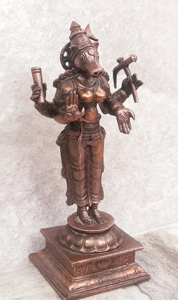 Brownish-Orange_Copper_Idols_Indiaby,_5_Inches,_Handmade_Goddess_Varahi,_365_Gram,_Patina_Antique_Finish,_Pack_Of_1_Piece