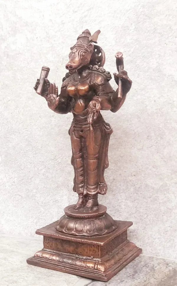 Brownish-Orange_Copper_Idols_Indiaby,_5_Inches,_Handmade_Goddess_Varahi,_365_Gram,_Patina_Antique_Finish,_Pack_Of_1_Piece